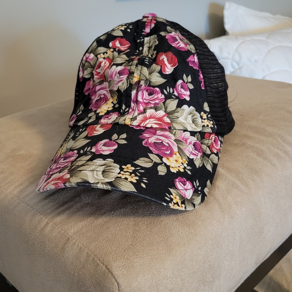 4/$15 SALE Floral Black Trucker Baseball Hat Cap